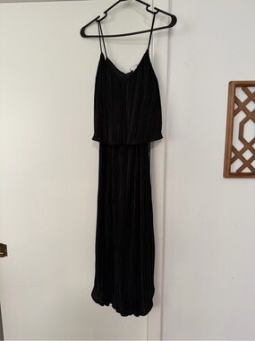 H&M Black Pleated Maxi Slip Dress